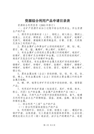 2024年资源综合利用产品申请目录表