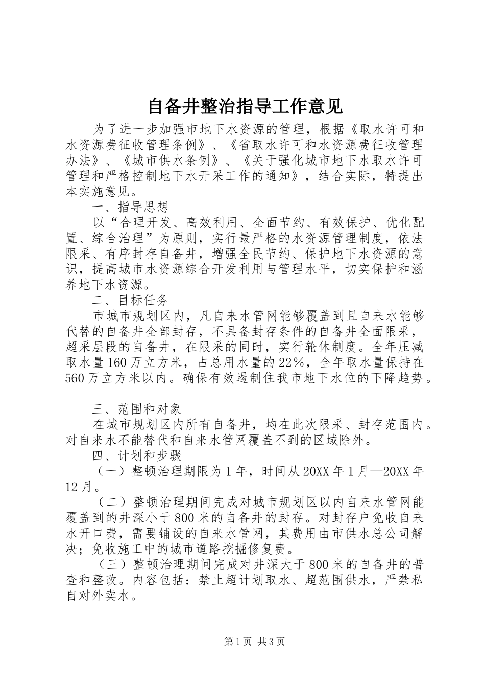 2024年自备井整治指导工作意见_第1页