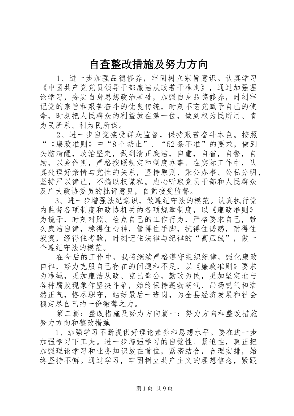 2024年自查整改措施及努力方向_第1页