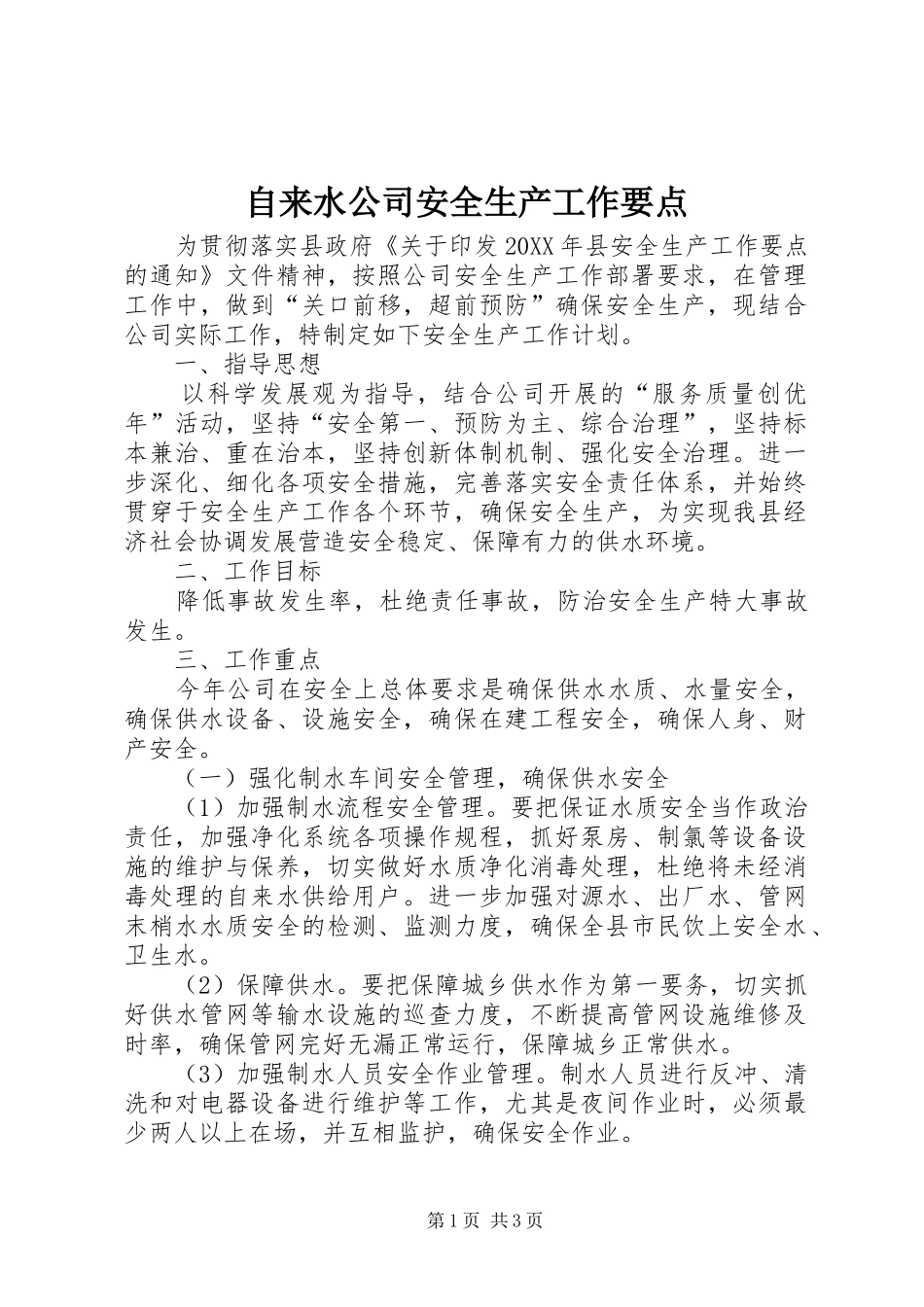 2024年自来水公司安全生产工作要点_第1页