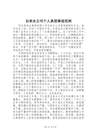 2024年自来水公司个人典型事迹范例