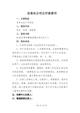 2024年自来水公司公开承诺书
