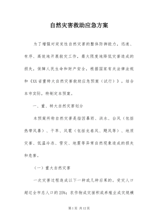 2024年自然灾害救助应急方案
