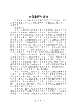 2024年自我批评与评价