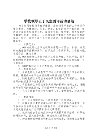 2024年学校领导班子民主测评活动总结