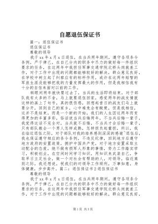 2024年自愿退伍保证书