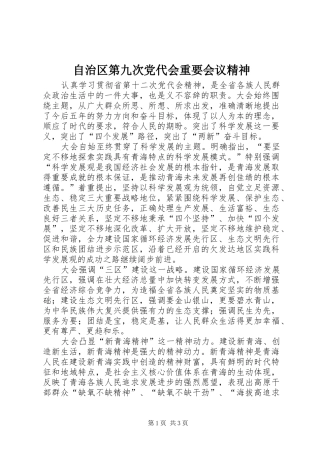 2024年自治区第九次党代会重要会议精神