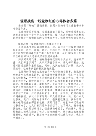 2024年观看战疫一线党旗红的心得体会多篇