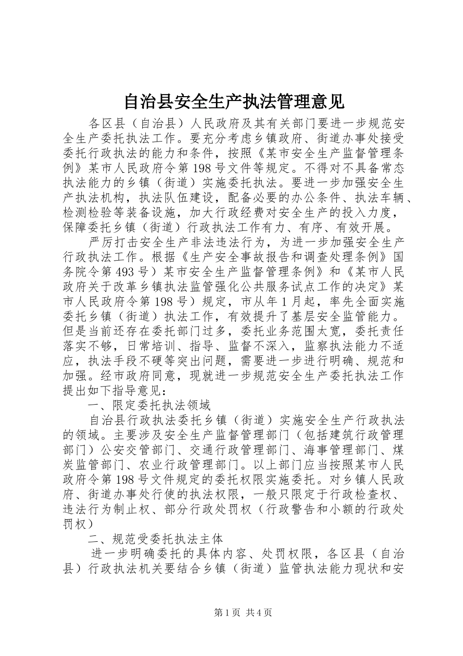 2024年自治县安全生产执法管理意见_第1页