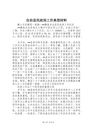 2024年自治县民政局工作典型材料