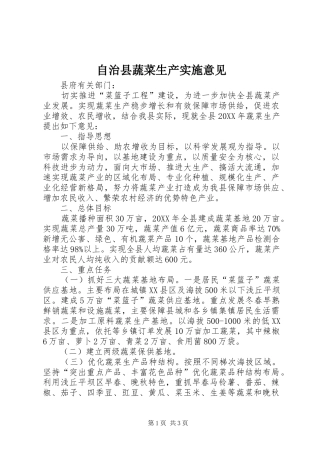 2024年自治县蔬菜生产实施意见