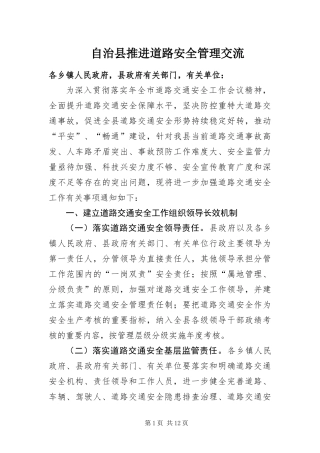 2024年自治县推进道路安全管理交流