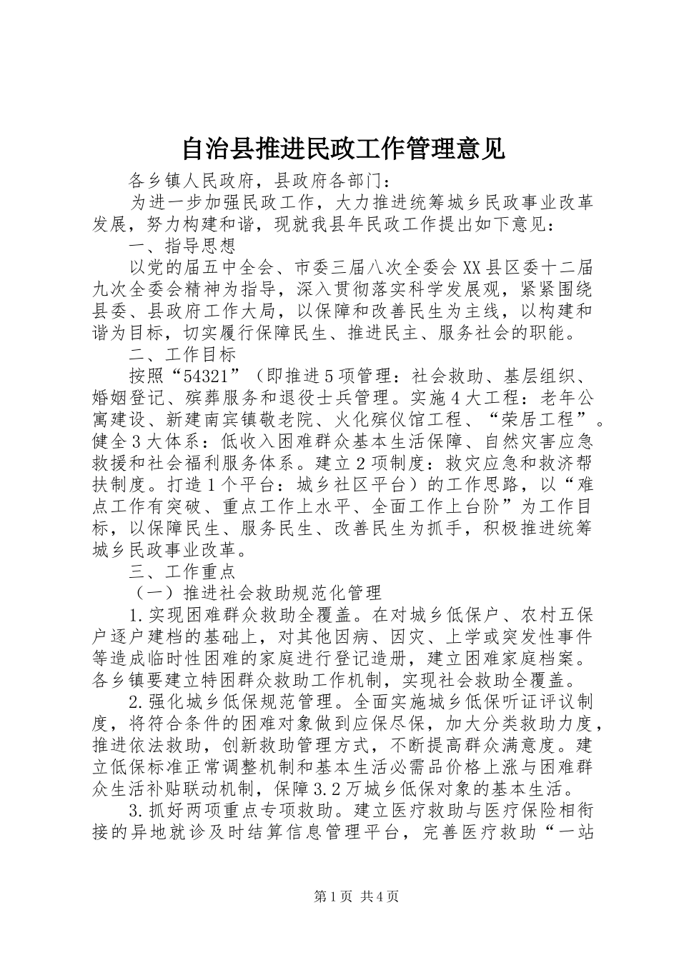 2024年自治县推进民政工作管理意见_第1页
