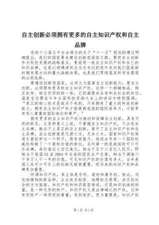 2024年自主创新必须拥有更多的自主知识产权和自主品牌