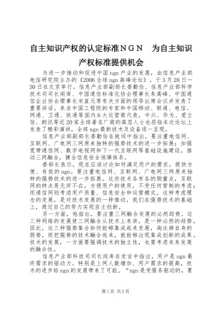 2024年自主知识产权的认定标准ＮＧＮ为自主知识产权标准提供机会