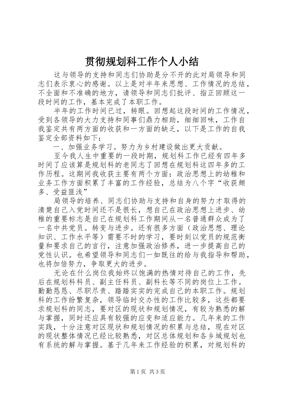 2024年贯彻规划科工作个人小结_第1页