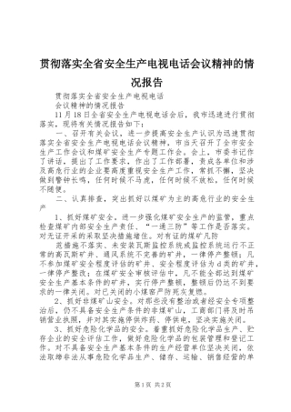 2024年贯彻落实全省安全生产电视电话会议精神的情况报告