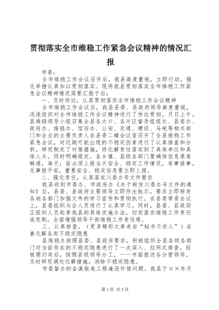 2024年贯彻落实全市维稳工作紧急会议精神的情况汇报