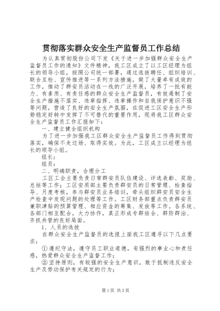 2024年贯彻落实群众安全生产监督员工作总结