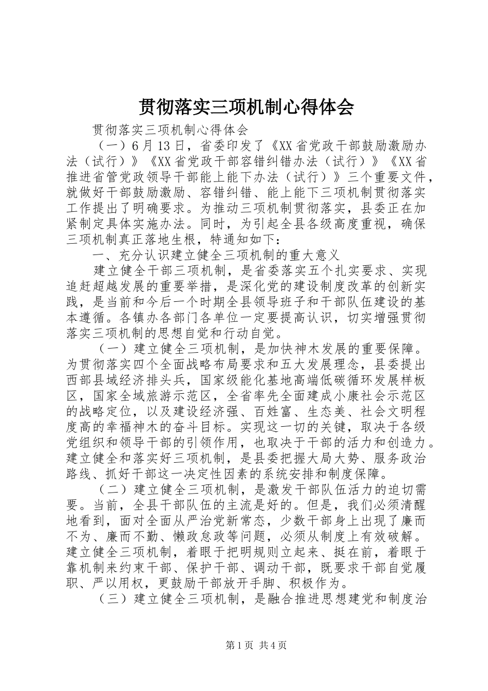 2024年贯彻落实三项机制心得体会_第1页