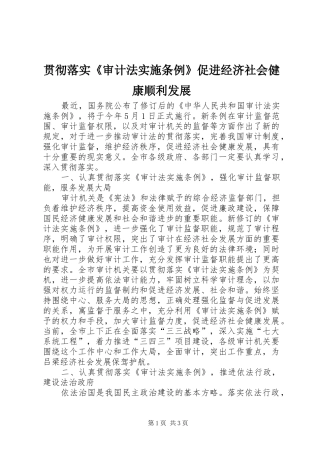 2024年贯彻落实审计法实施条例促进经济社会健康顺利发展
