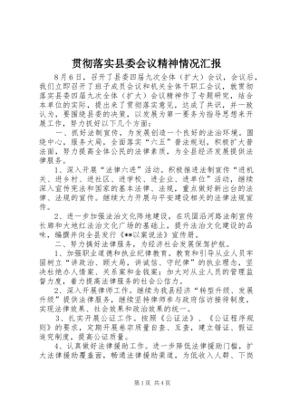 2024年贯彻落实县委会议精神情况汇报