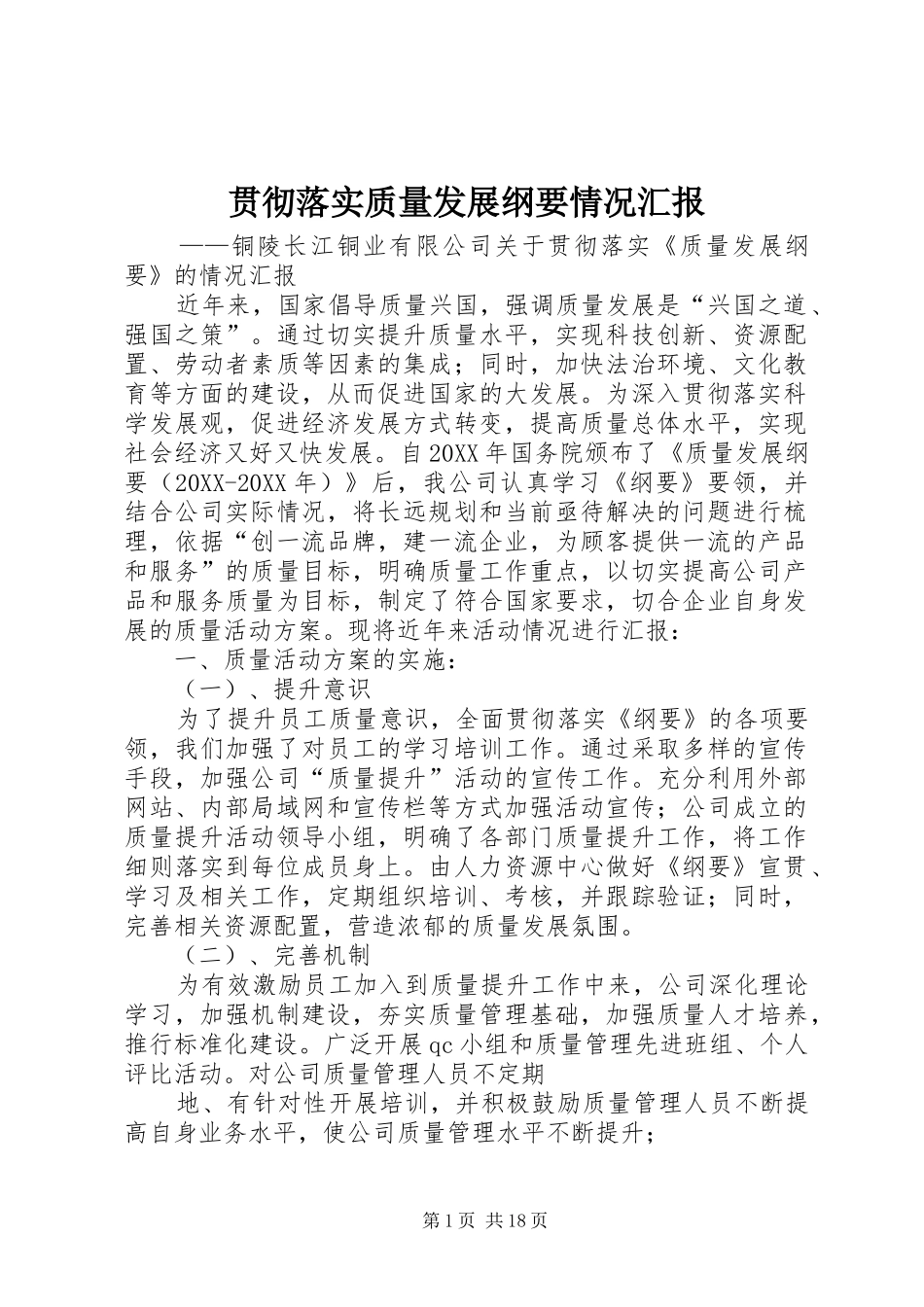 2024年贯彻落实质量发展纲要情况汇报_第1页