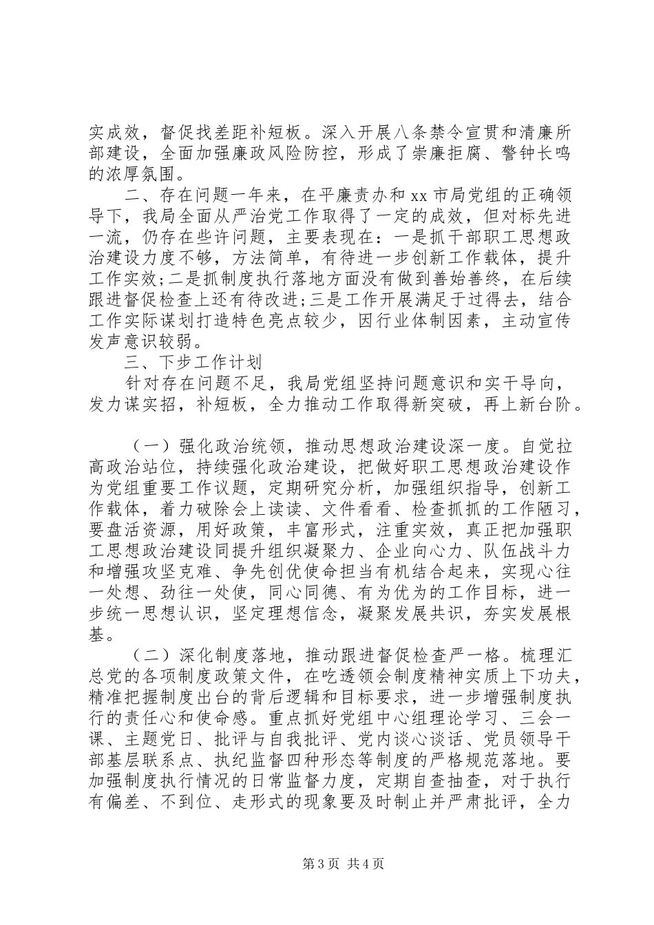 2024年贯彻执行全面从严治党工作汇报_第3页