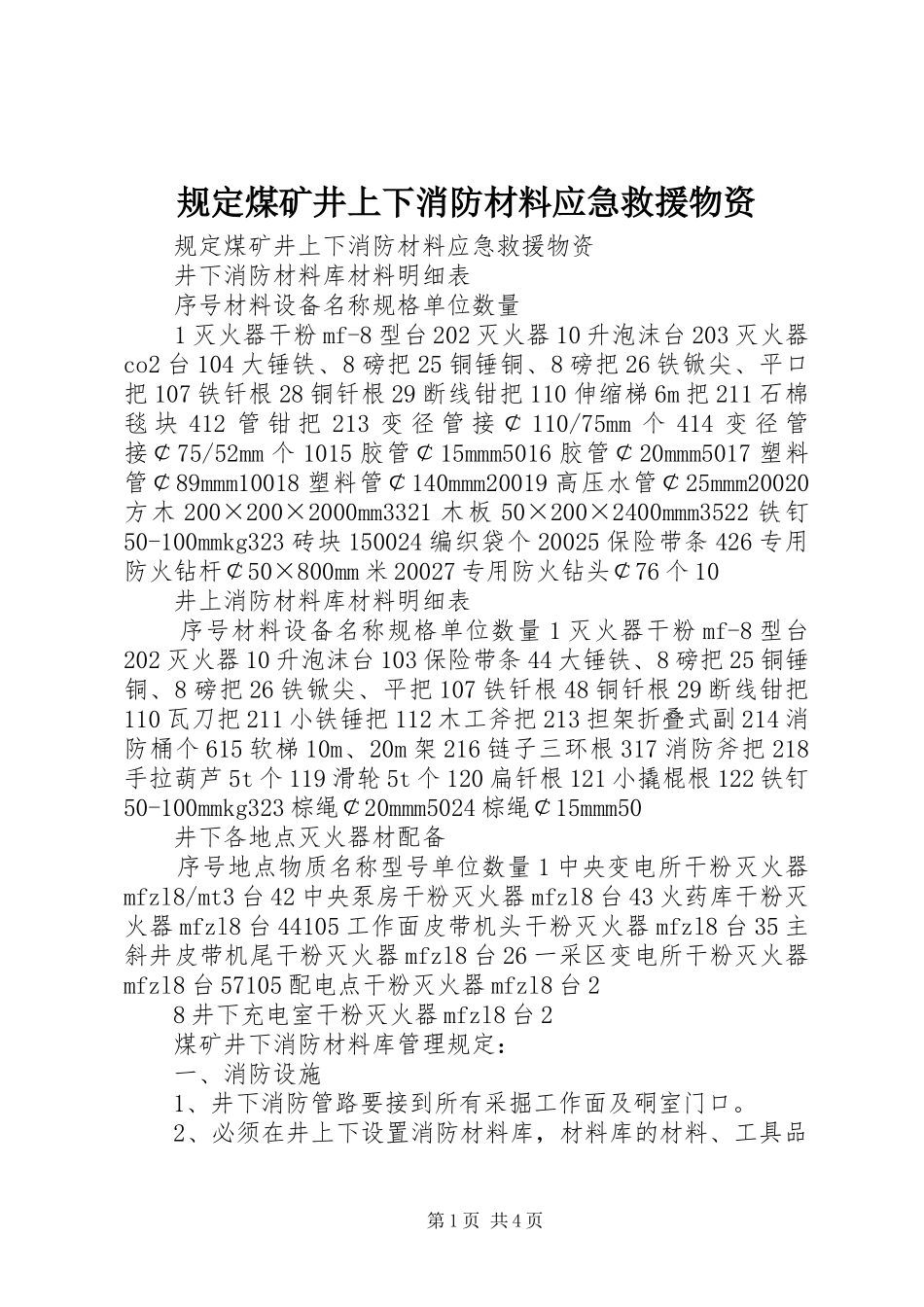 2024年规定煤矿井上下消防材料应急救援物资_第1页