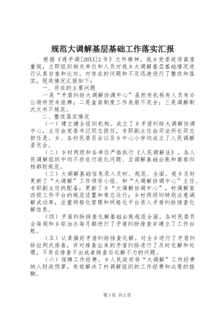 2024年规范大调解基层基础工作落实汇报