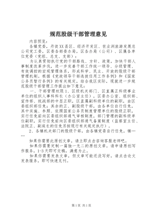 2024年规范股级干部管理意见