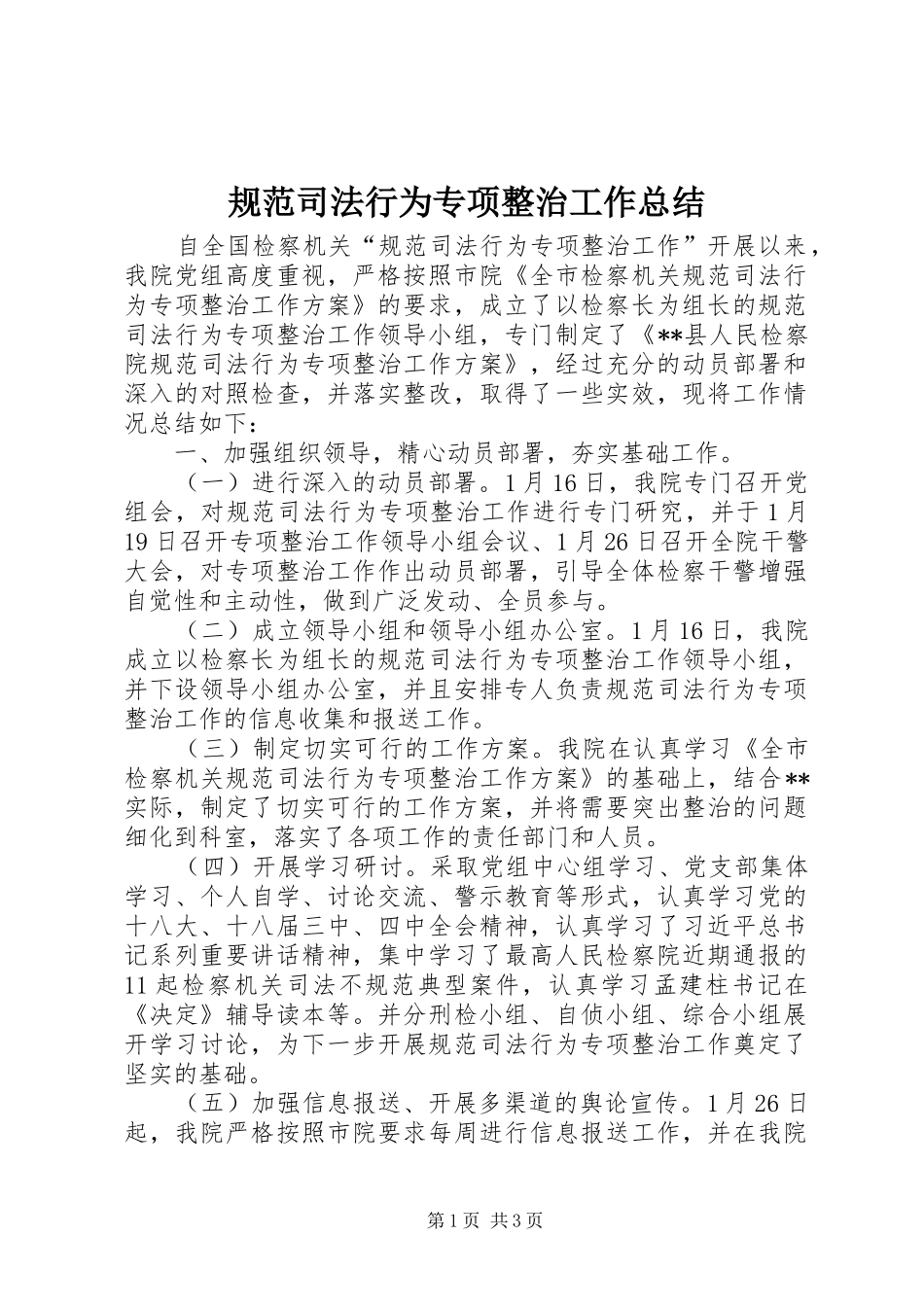 2024年规范司法行为专项整治工作总结_第1页