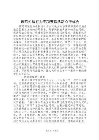 2024年规范司法行为专项整治活动心得体会