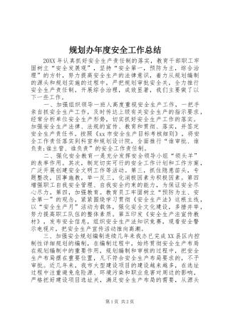 2024年规划办年度安全工作总结