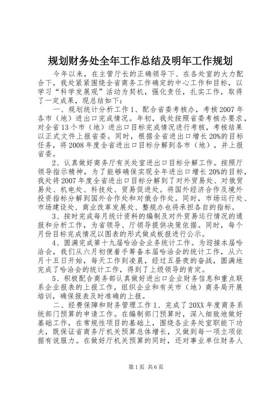 2024年规划财务处全年工作总结及明年工作规划_第1页