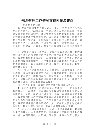 2024年规划管理工作情况存在问题及建议