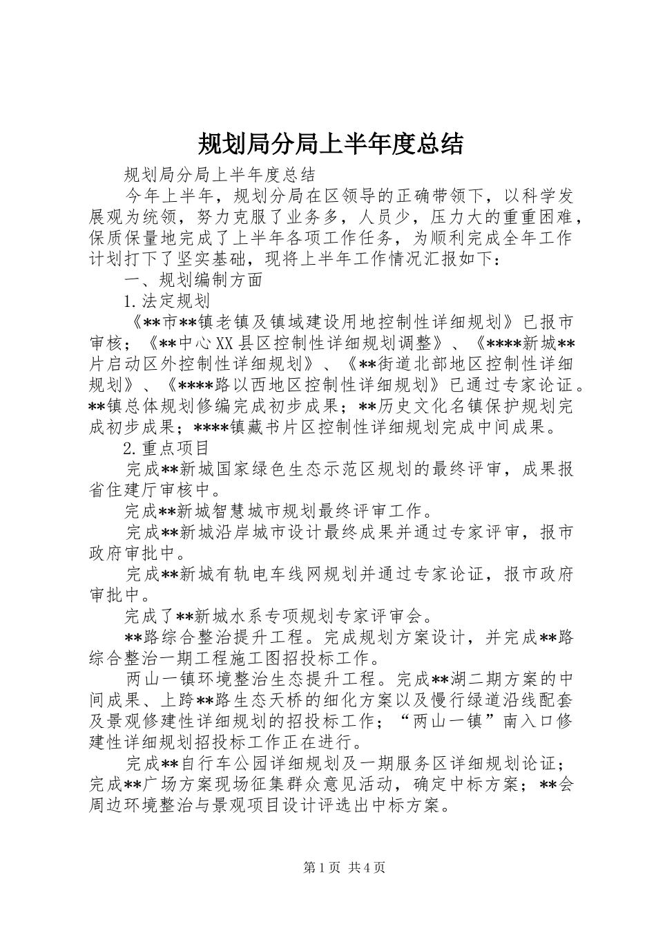 2024年规划局分局上半年度总结_第1页
