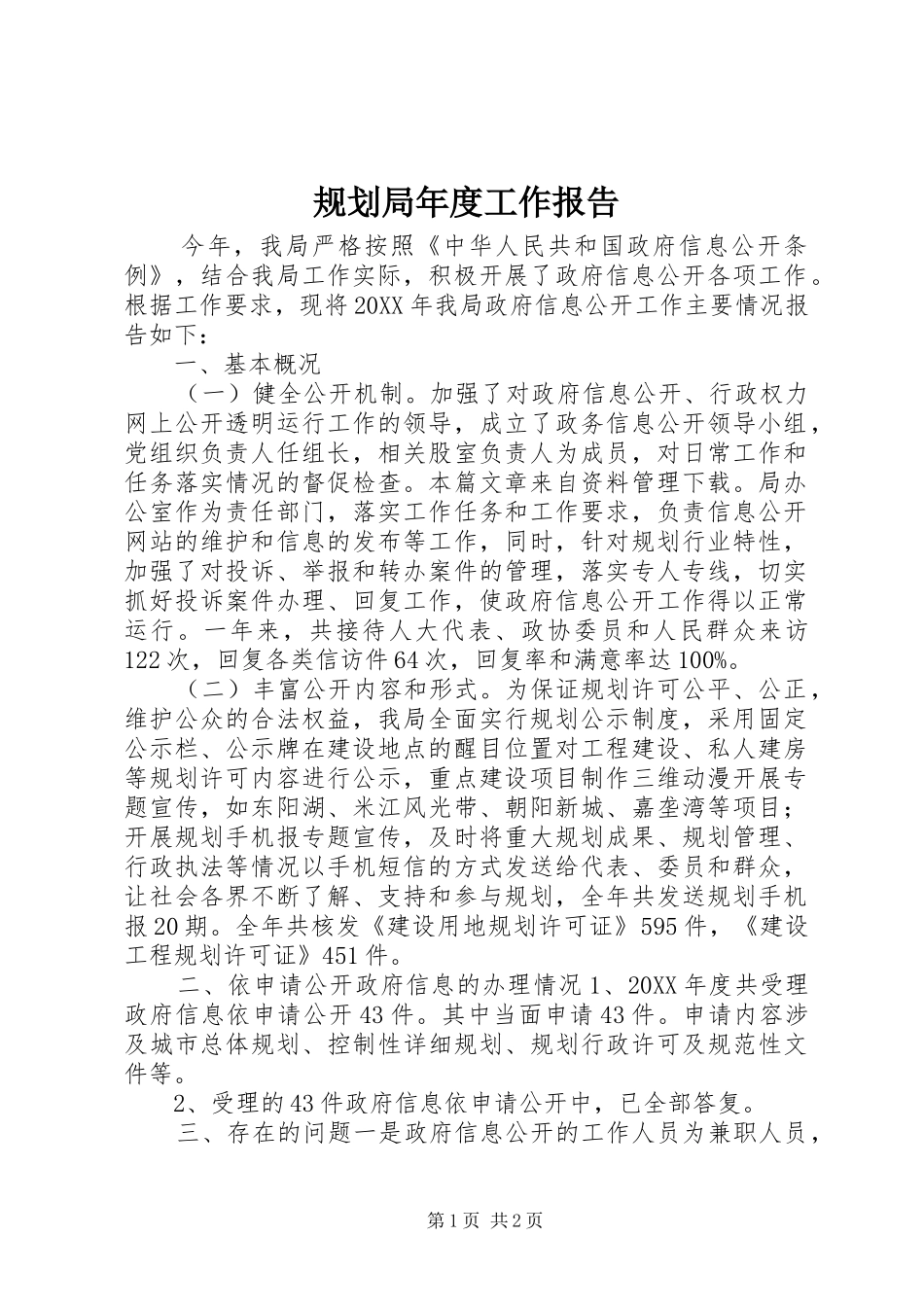 2024年规划局年度工作报告_第1页