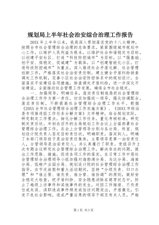 2024年规划局上半年社会治安综合治理工作报告