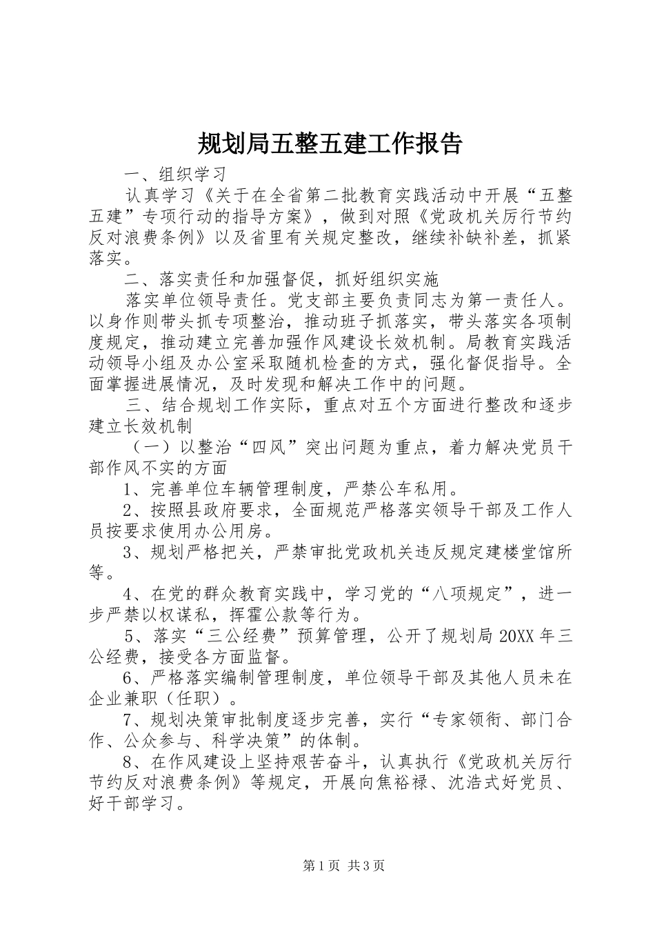 2024年规划局五整五建工作报告_第1页