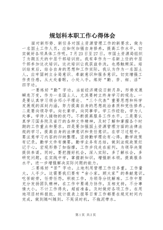 2024年规划科本职工作心得体会