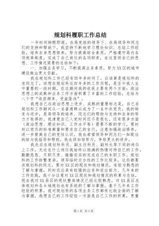 2024年规划科履职工作总结