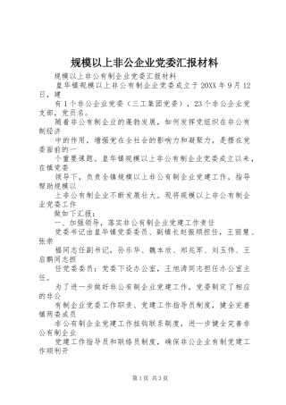 2024年规模以上非公企业党委汇报材料
