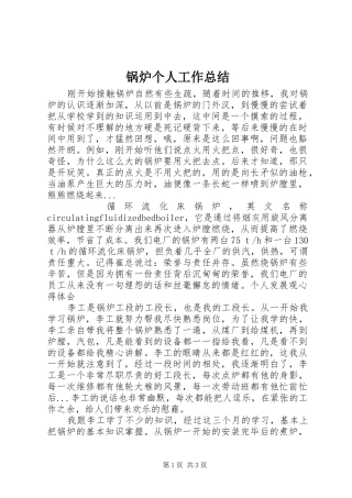 2024年锅炉个人工作总结