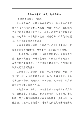 在全市集中开工仪式上的表态发言_转换