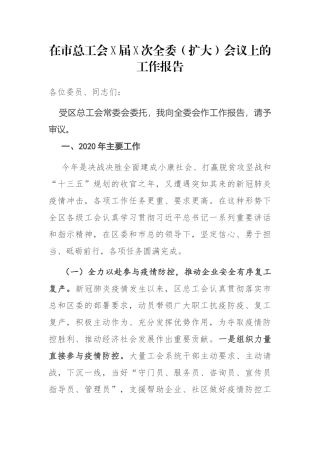 在市总工会X届X次全委（扩大）会议上的工作报告