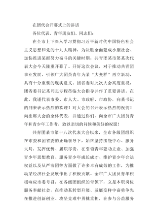 在团代会开幕式上的讲话