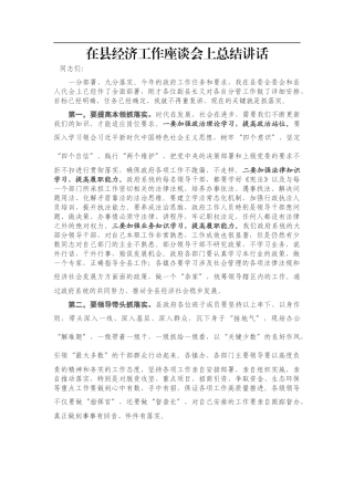 在县经济工作座谈会上总结讲话