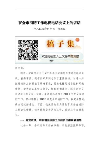 在全市消防工作电视电话会议上的讲话