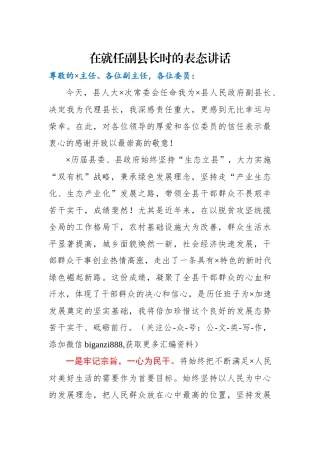 在就任副县长时的表态讲话